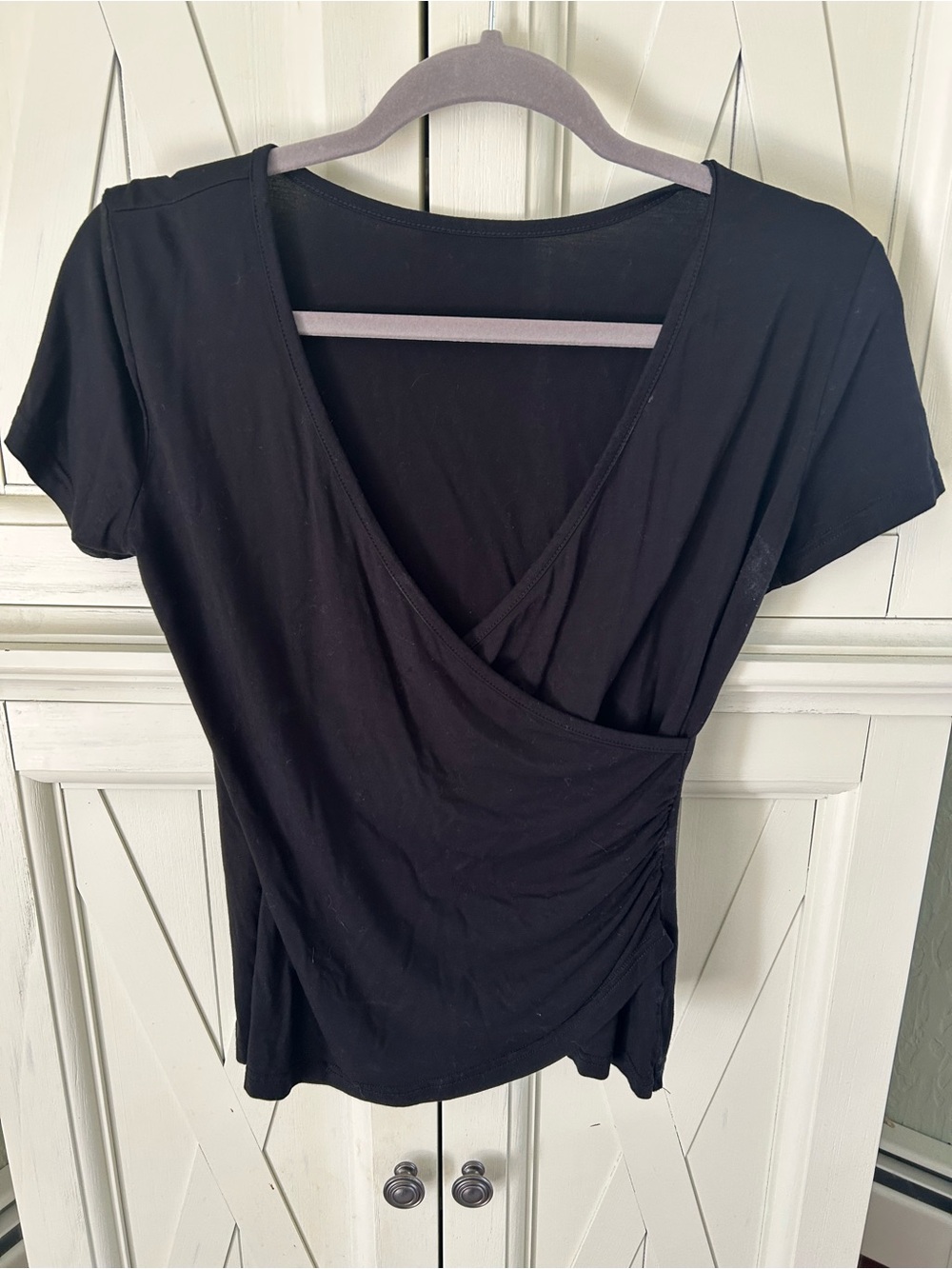 Black Women's Wrap-Style Short Sleeve Top